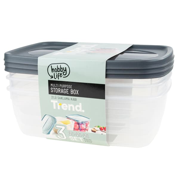 HOB021017 SET MED 3 REKTANGULÄRA MATBEHÅLLARE 2 L