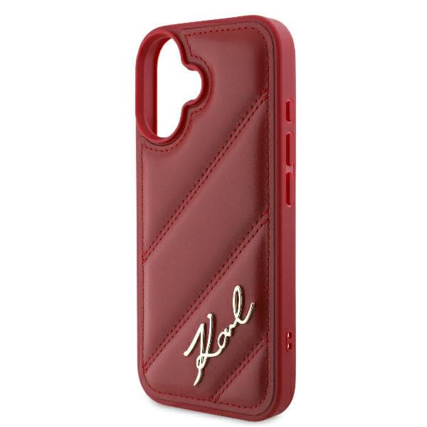 Karl Lagerfeld Diagonal Quilted Script-skal till iPhone 16, Röd