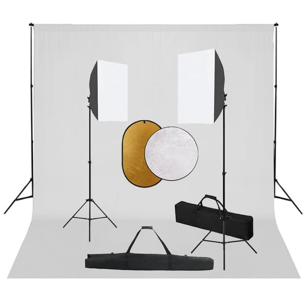 vidaXL Studio Kit med softbox, baggrund og reflektorer