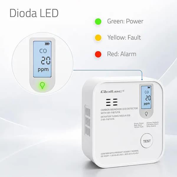 Qoltec trådlös kolmonoxidsensor 85dB Wi-Fi TUYA