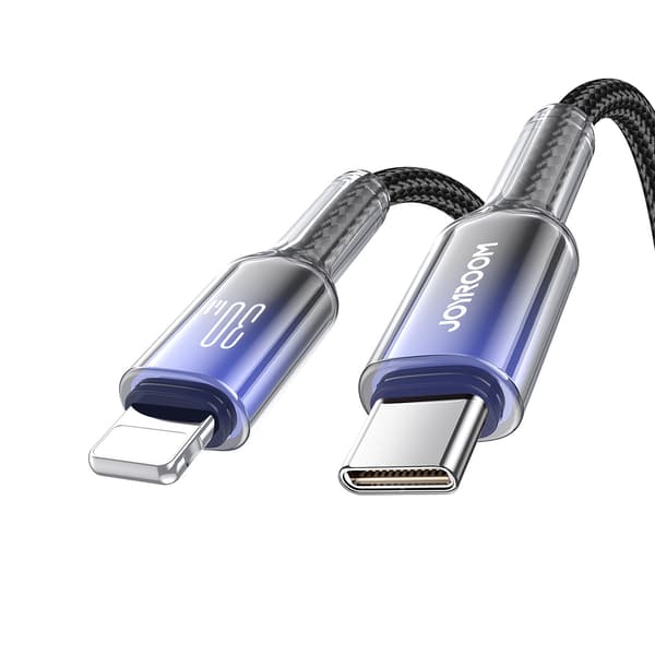 Crystal-Clear-sarjan 30 W USB-C - iPhone Lightning -kaapeli 1,2 m - musta