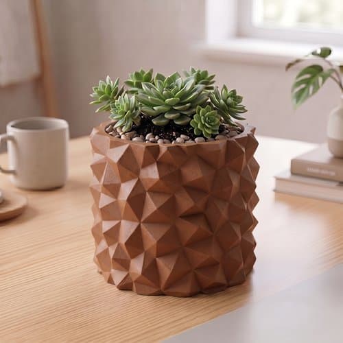 Moderne brun urtepotte til planter, stenlook, minimalistisk
