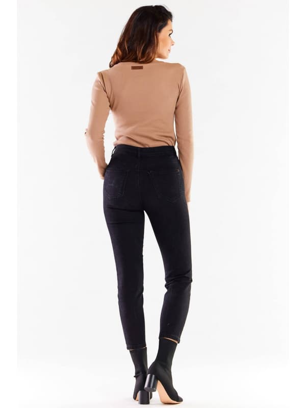 Enkel V-ringad ribbad stickad blus i bomull, beige M