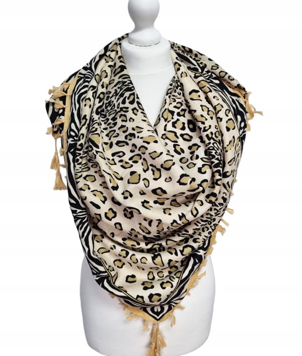 Tørklæde med frynser, leopardprint, forår 26