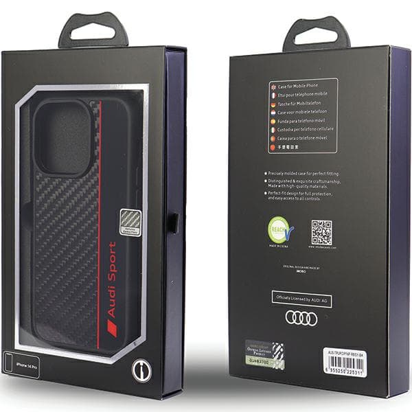 Audi Carbon Fiber Stripe Cover til iPhone 13 Pro Max, Sort
