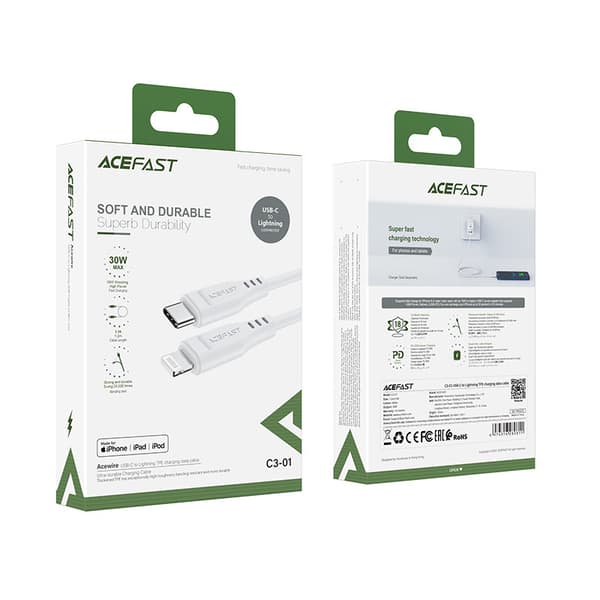 Kabel för iPhone MFI USB-C - Lightning 30W 3A 1,2m vit