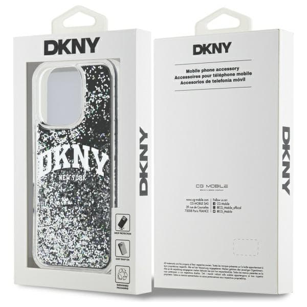 DKNY Liquid Glitter Arch Logo-cover til iPhone 16 Pro, sort