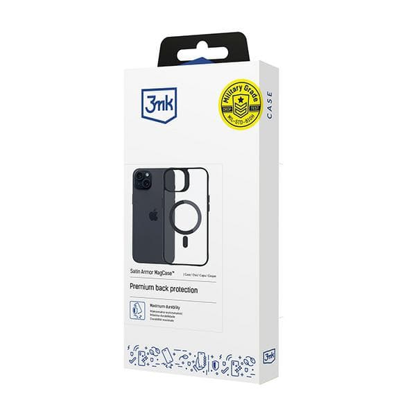3mk Satin Armor Case MagSafe-skal för iPhone 15, svart