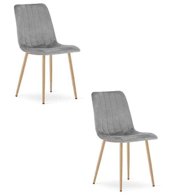 LAVA stol - ljusgrå sammet / träfärgade ben x 2