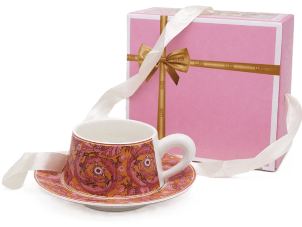 Kopp och fat 300ml rosa premiumporslin + presentask
