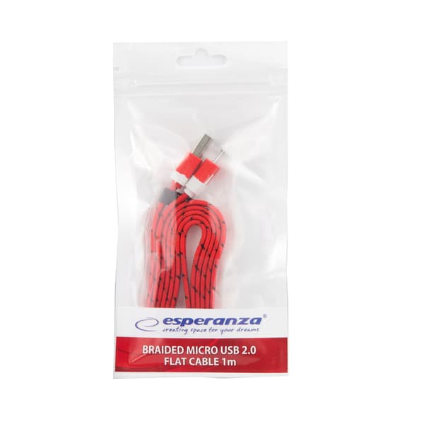 EB176R ESPERANZA MICRO USB 2.0 AB-KABEL M/M 1,0M FLÄTAD RÖD