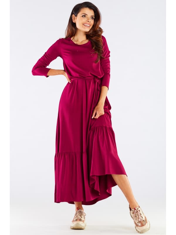 Oversized viskose maxikjole, bordeaux L/XL