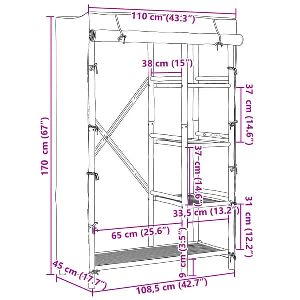 vidaXL Garderob, 110x45x170 cm, Bambu