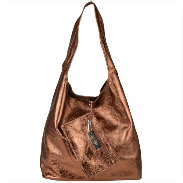 Læder shopper taske, brun, kobber metallic