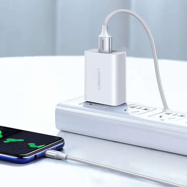 Flätad kabel USB-A - USB-C QC 3.0 3A 0,5m - vit