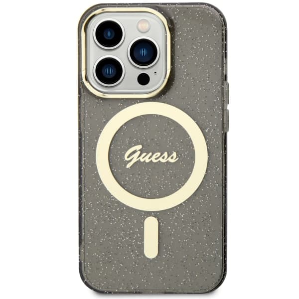 Guess Glitter Gold MagSafe-etui til iPhone 14 Pro Max, sort