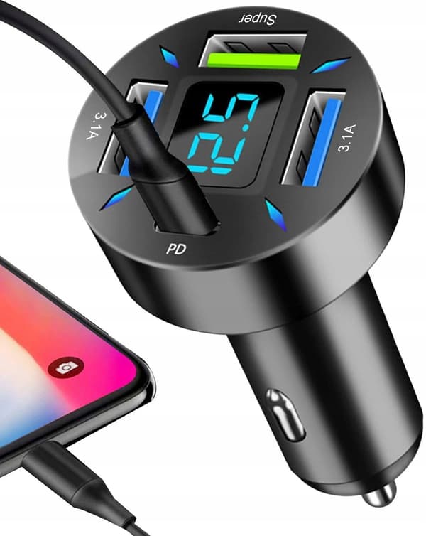 Hurtig biloplader 4x USB PD QC3.0 USB C 66W