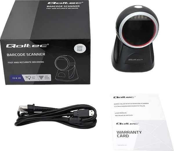 Stationär precisionsstreckkodsläsare Qoltec 1D, 2D, USB Svart