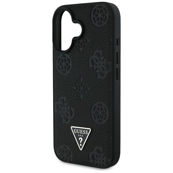 Guess Grained Hot Stamp Peony Pattern Triangle Logo MagSafe-cover til iPhone 16, sort