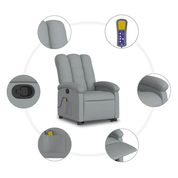 vidaXL Lyftbar massagefåtölj ljusgrå tyg