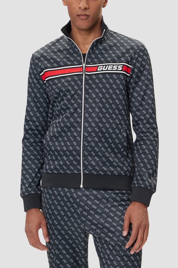 Guess Sort Herresweatshirt Med Lynlås Og Monogram Korbin M