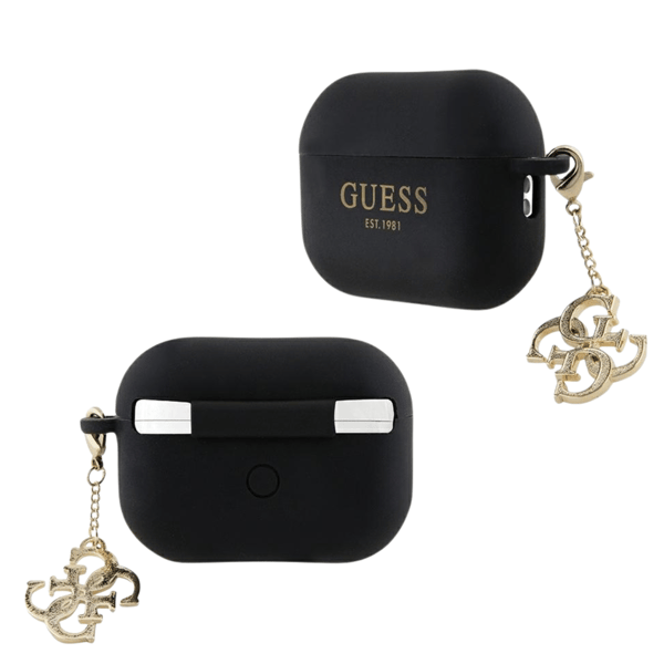 Guess Liquid Silicone Glitter Triangle Charm-etui til AirPods Pro 2, sort