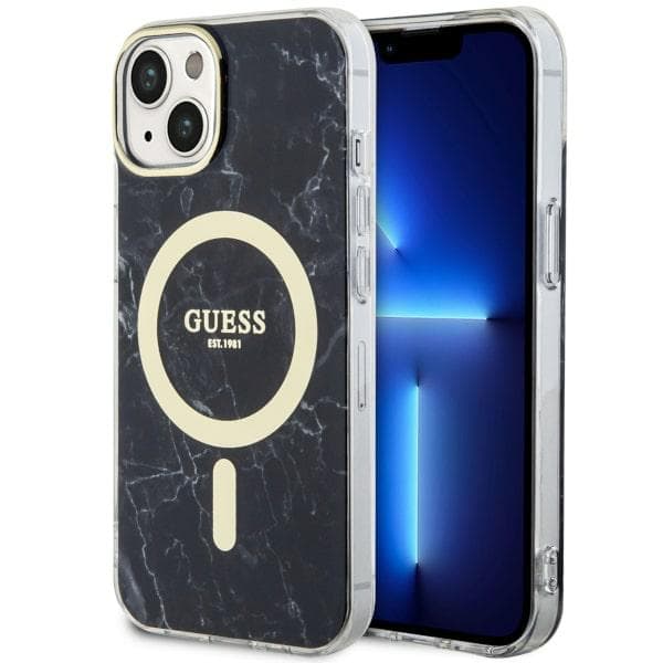 Guess Golden Marble MagSafe-etui til iPhone 14 Plus, sort