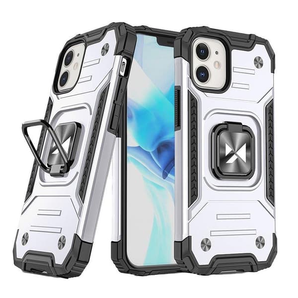 Pansret cover til iPhone 14, magnetisk holder, Ring Armor, sølv