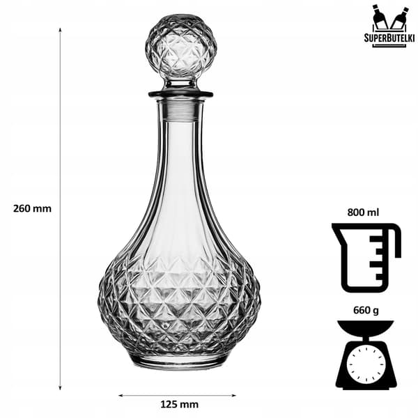 0,8L rund karaff med rund glaspropp