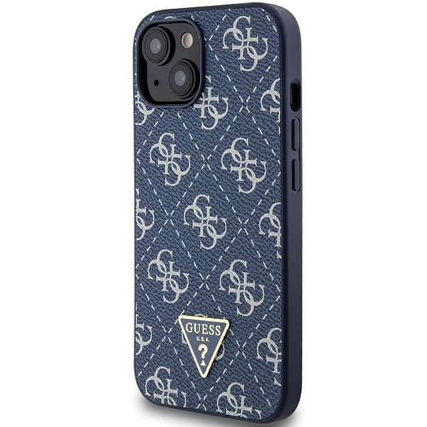 Guess 4G Triangle Metal Logo Cover til iPhone 15 Plus, Blå