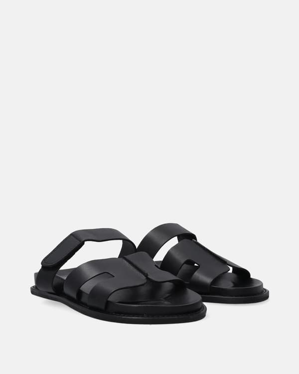 Sorte læderklipklapper med velcro Sorte læderklipklapper med velcro 37