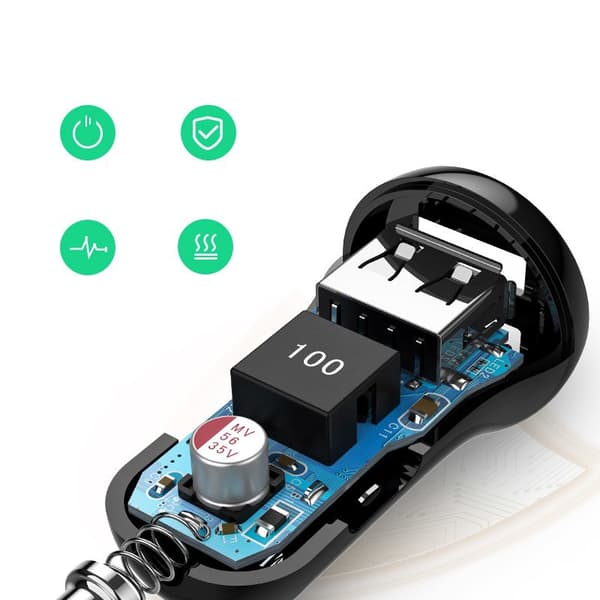 Biloplader 2x USB 24W 4.8A sort