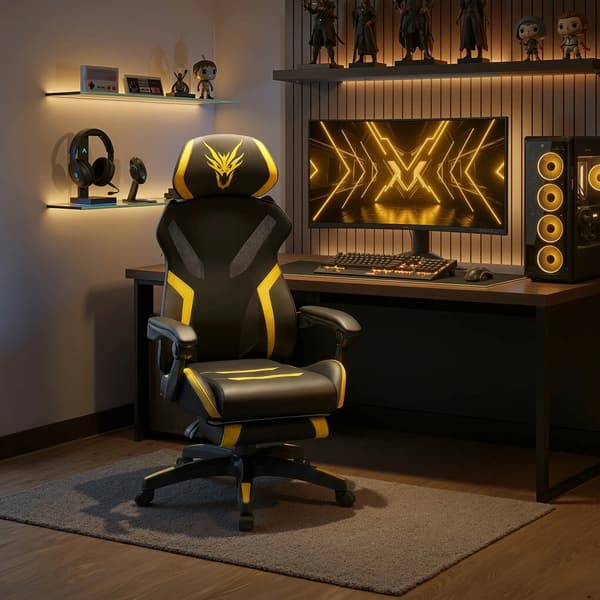 MAXIMO snurrestol gaming sort og gul modern
