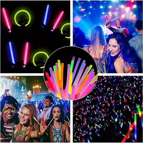Lysende armbånd, pandebånd, fluorescerende pinde, 100 ildfluepinde