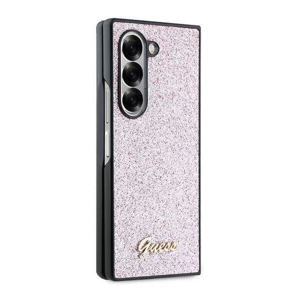 Guess 4G Glitter Script-skal till Galaxy Z Fold6, Rosa