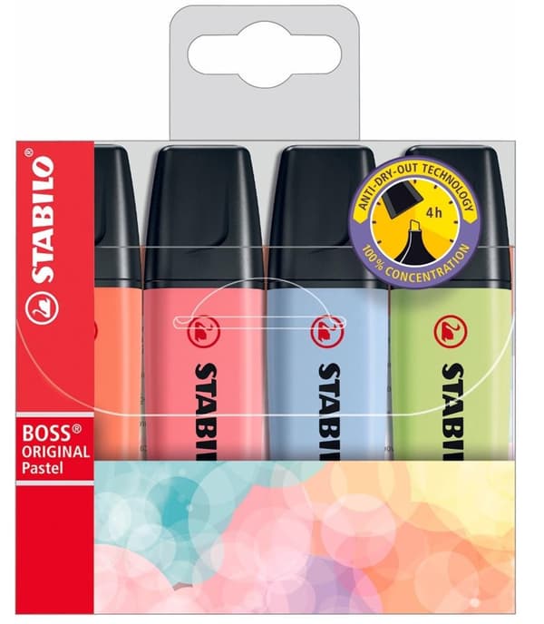 Boss Pastel overstregningstusch, 4 farver, STABILO