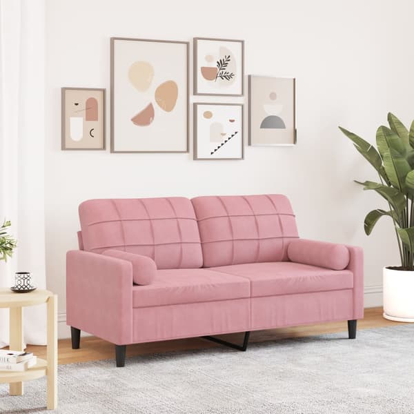 vidaXL 2-sitssoffa med kuddar, rosa, 140 cm, sammet