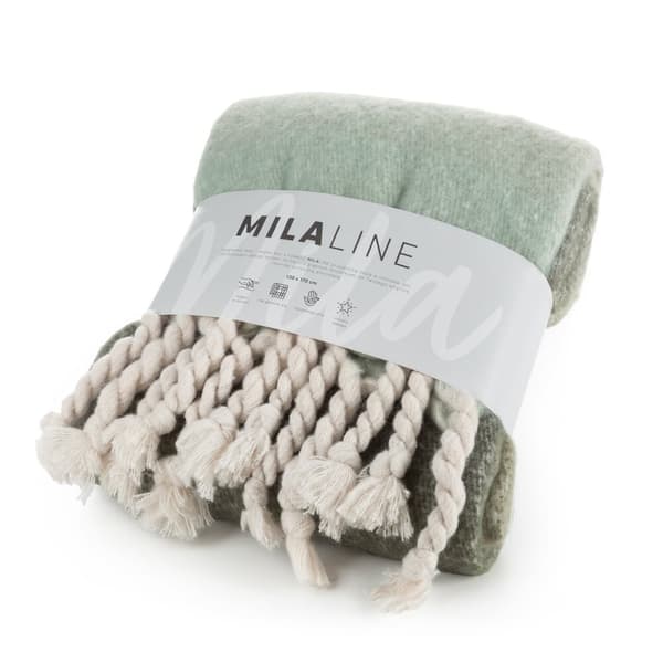 MOHAIR tæppe 130x170 grøn creme