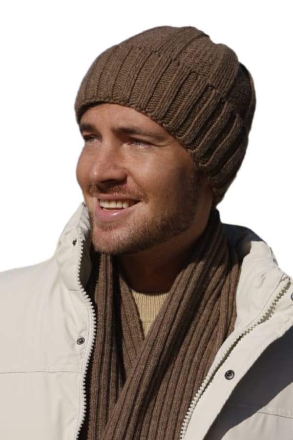 BEN herrhatt - brun, 80% ull, ribbad mudd