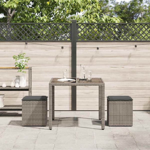 vidaXL Trädgårdspallar med kuddar 2 st grå polyrattan