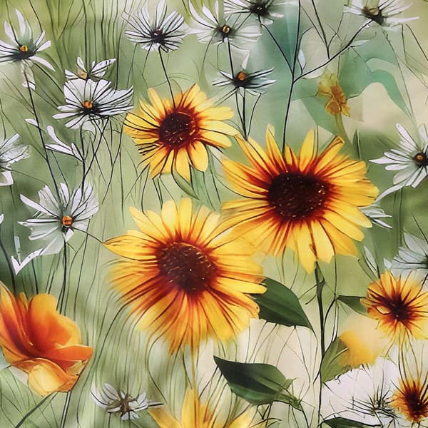 Bäddset 180x200 SATIN BOMULL digitaltryck blommor solrosor