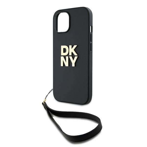 DKNY Wrist Strap Stock Logo-cover til iPhone 15 Plus, sort