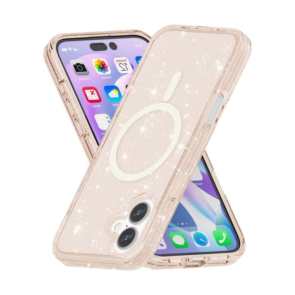 iPhone 17 cover, MagSafe-resistent, glitter, gennemsigtig guld