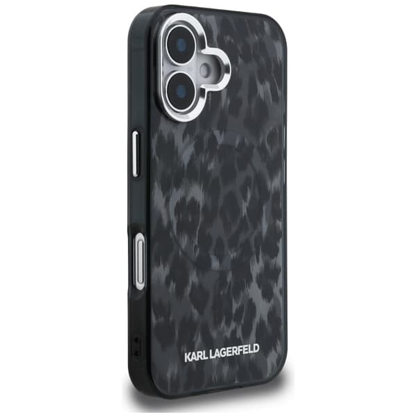 Karl Lagerfeld IML Leopardmønster MagSafe-etui til iPhone 16, sort