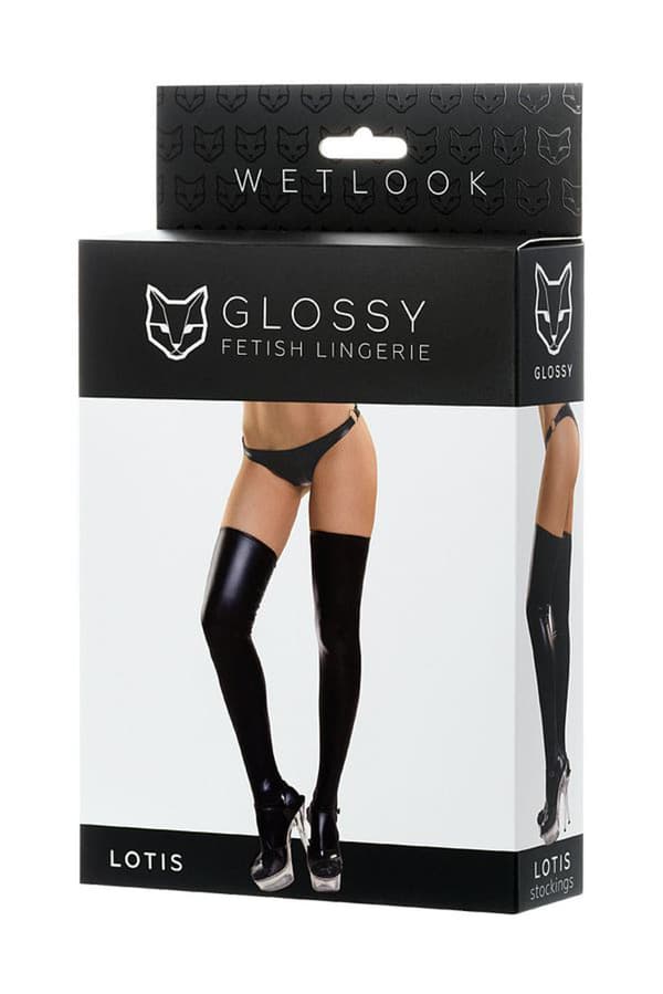 Blanke strømpebukser i wetlook-materiale, sort, L