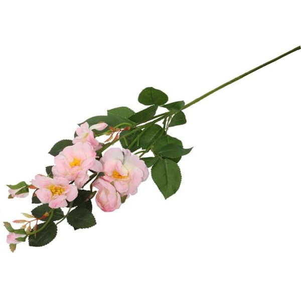 Kunstig lyserød rosegren (5 roser + 2 knopper, 72 cm)