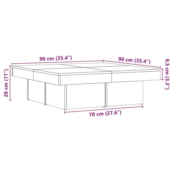 vidaXL sofabord, antik træ, 90x90x28 cm, spånplade