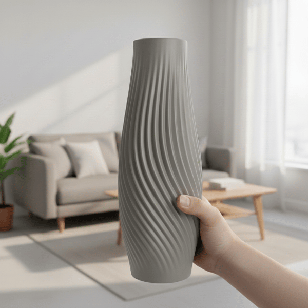 Slank grå dekorativ vase til blomster, moderne design
