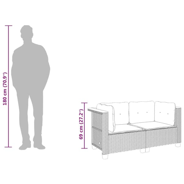 vidaXL Hörnsoffmoduler med kuddar, 2 st, beige, polyrotting