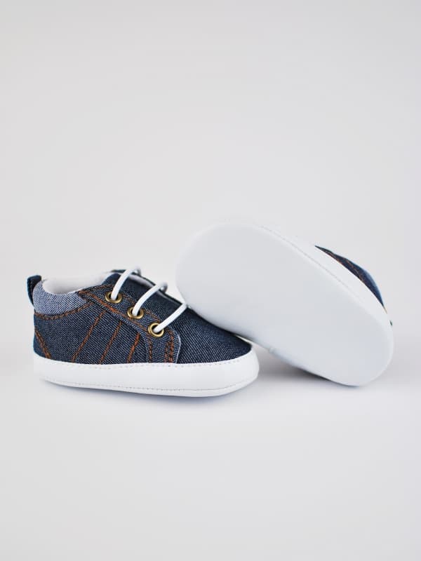 Marinblå eleganta barnsko i jeans 0/6 år